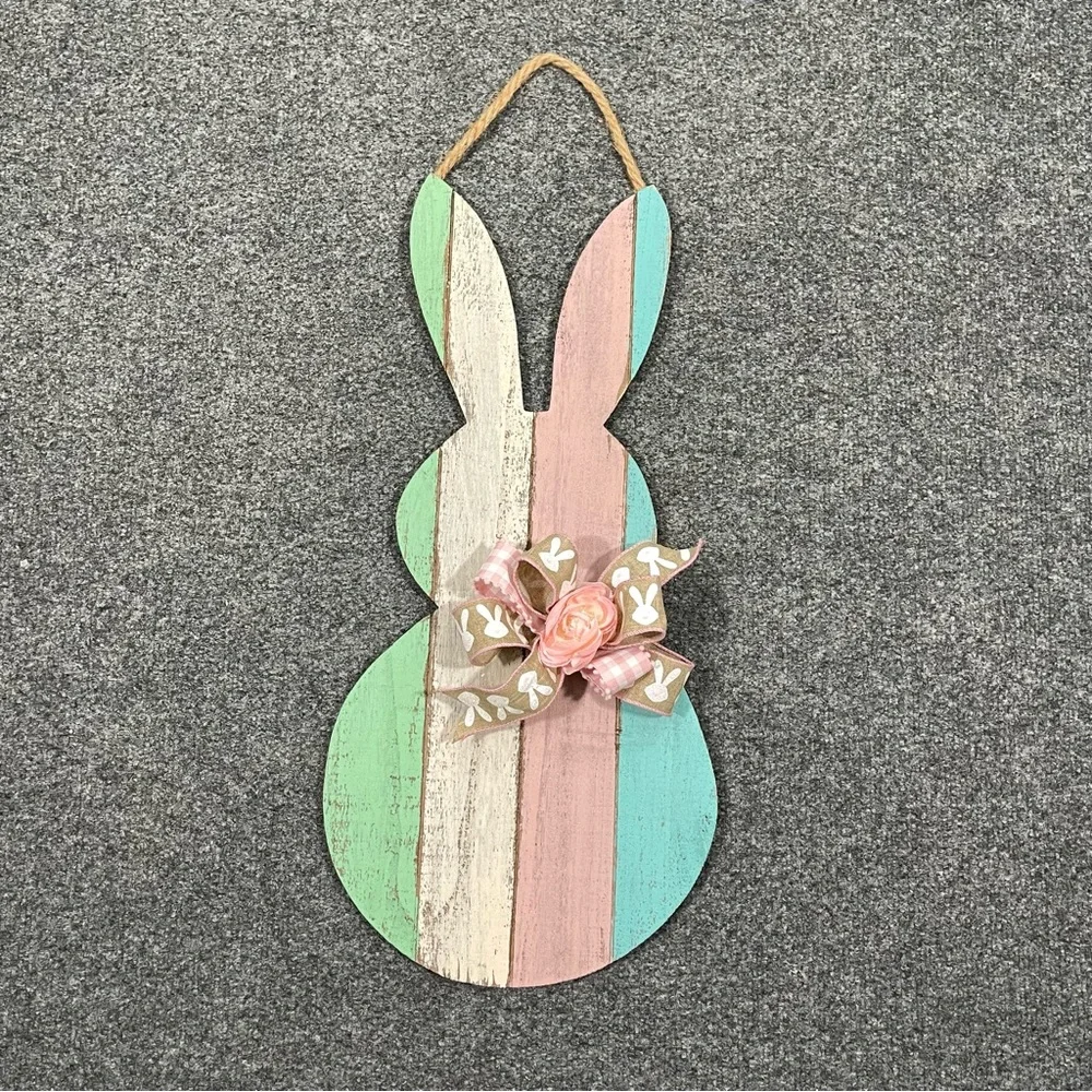 Easter Bunny Striped Wooden Door Hanger/Wreath